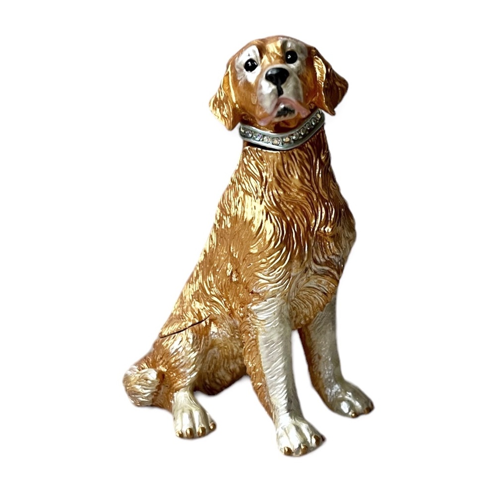 Golden Retriever Dog Enameled Trinket Box w/Swarovski Crystals & Gold Plating